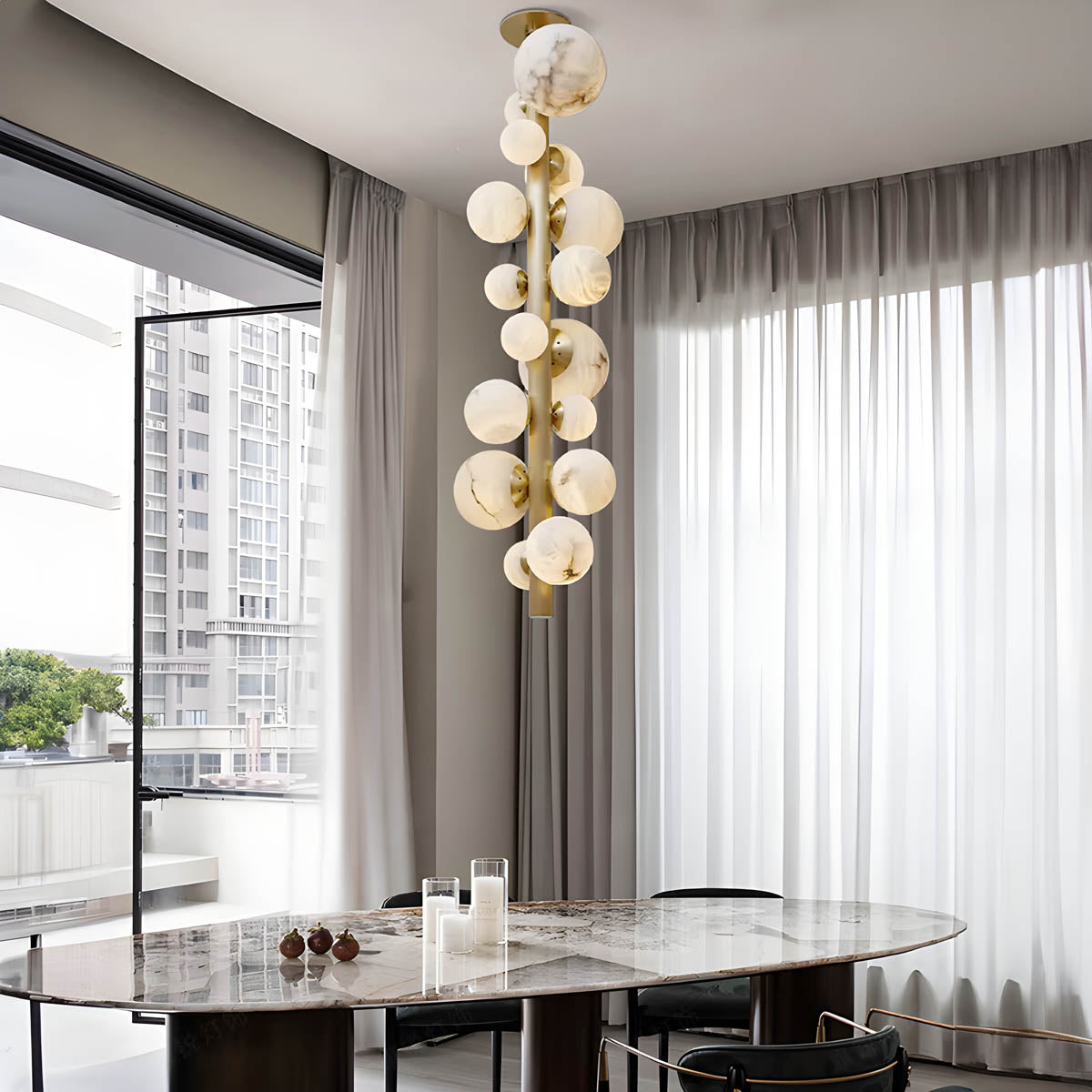 Euthenia Natural Marble & Copper Ceiling Lamp with G9 LED Balls (6-16 Lights)