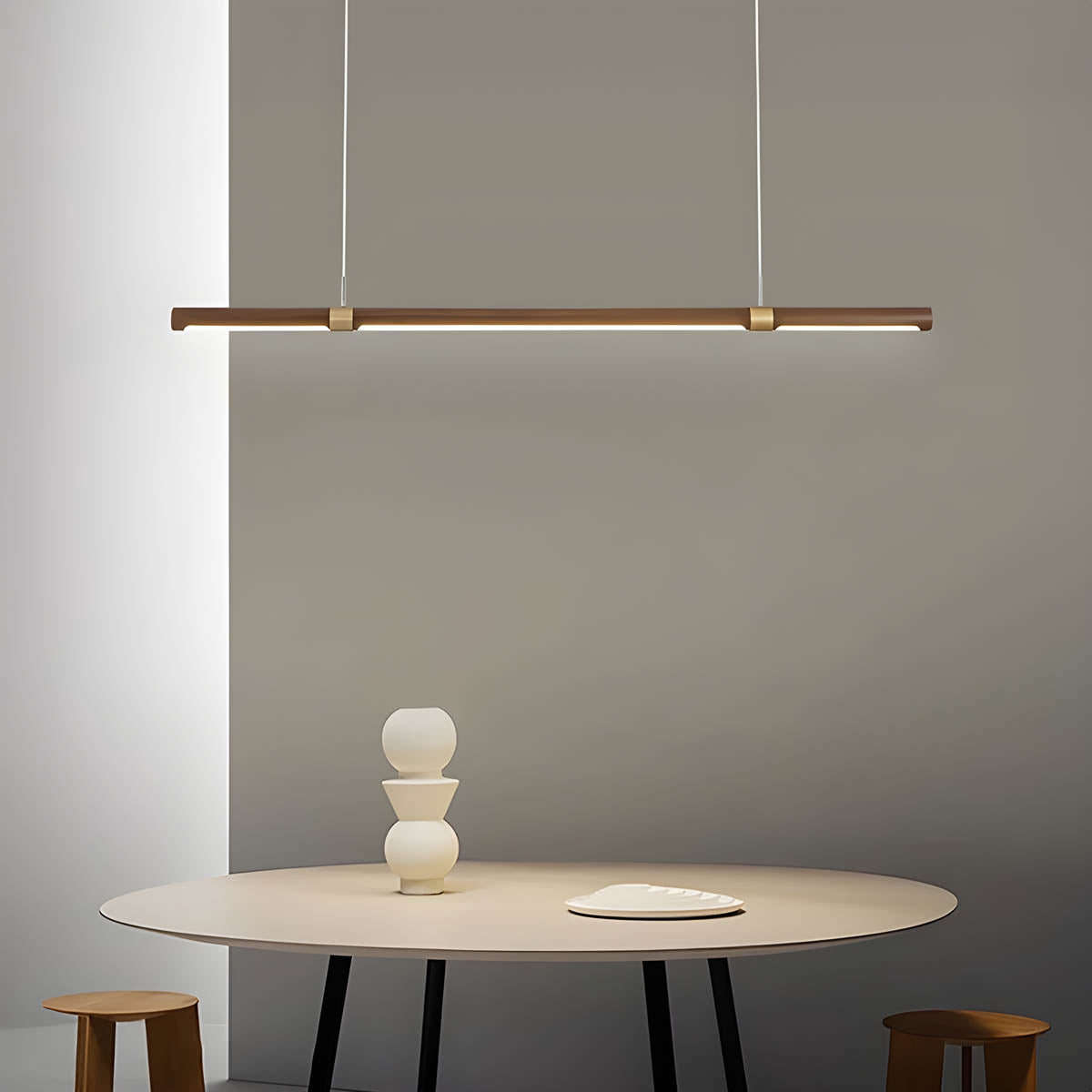 Walnut & Copper Bar LED Semi-Flush Ceiling Light