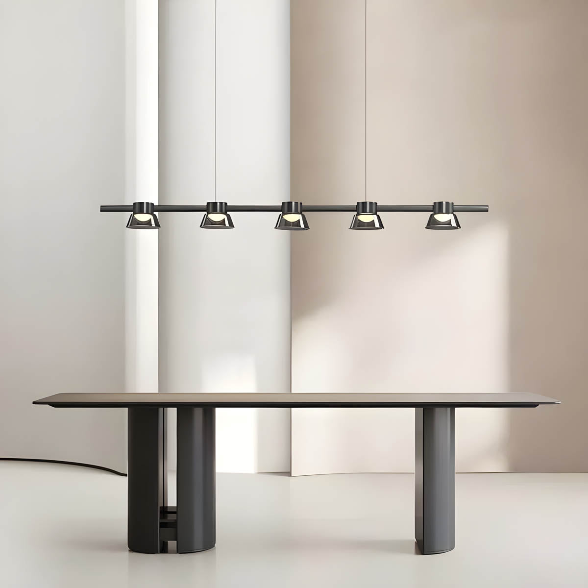 Textured smoky-glass chandelier, multi-arm LED fixture