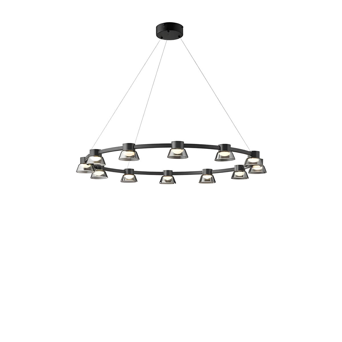 Textured smoky-glass chandelier, multi-arm LED fixture