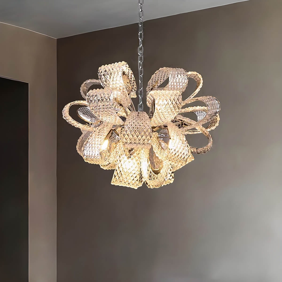 Crystal Glass & Polished Metal Pendant Chandelier 60-114.5 cm