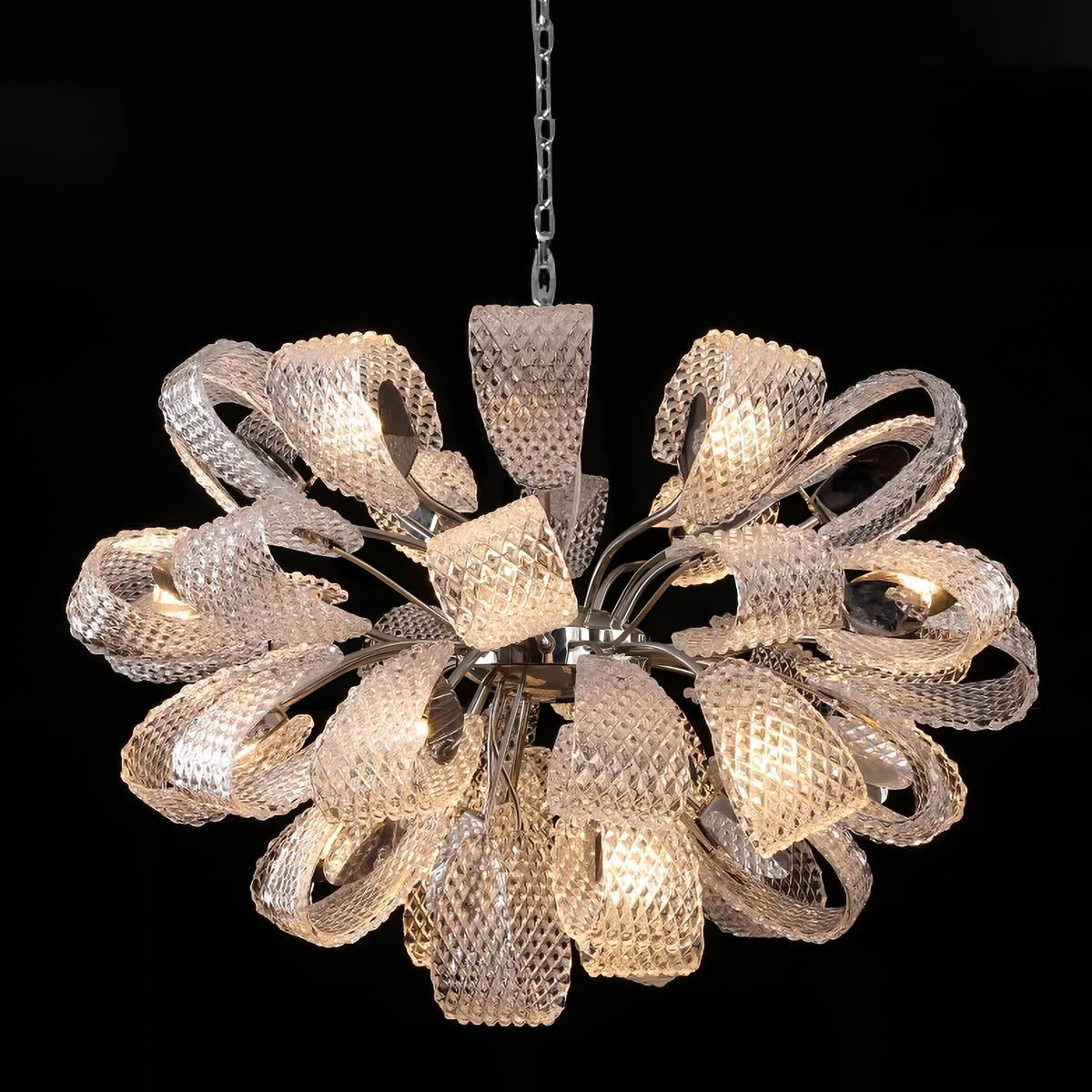 Crystal Glass & Polished Metal Pendant Chandelier 60-114.5 cm