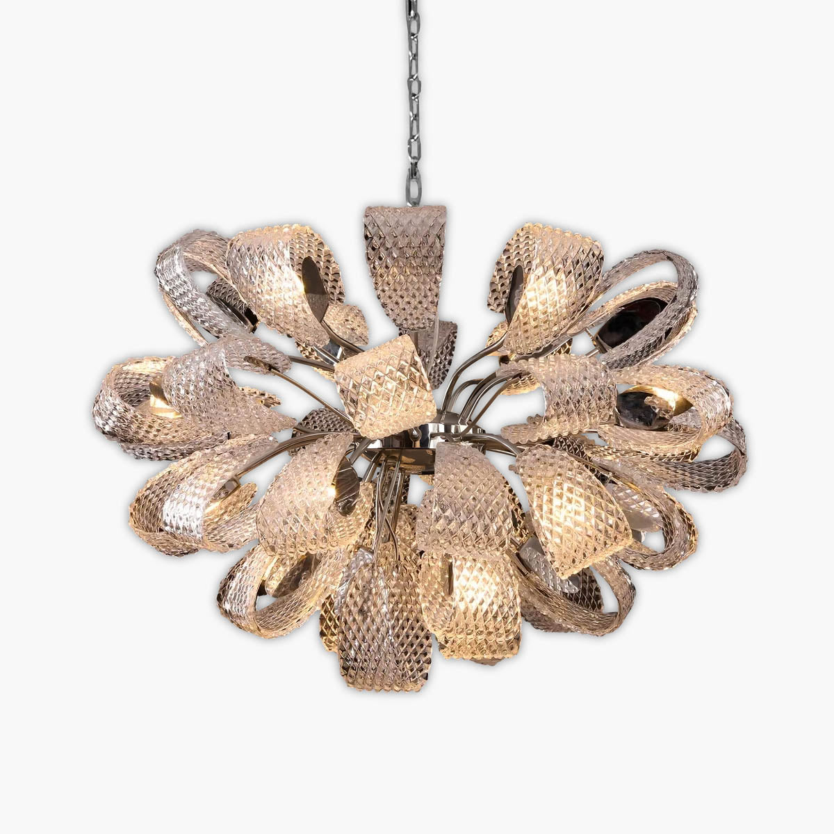 Crystal Glass & Polished Metal Pendant Chandelier 60-114.5 cm