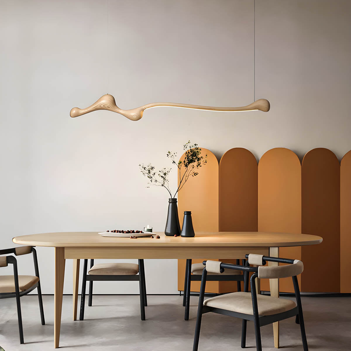 Wood & PVC LED Pendant Light FRAN, 150 cm Statement Suspension