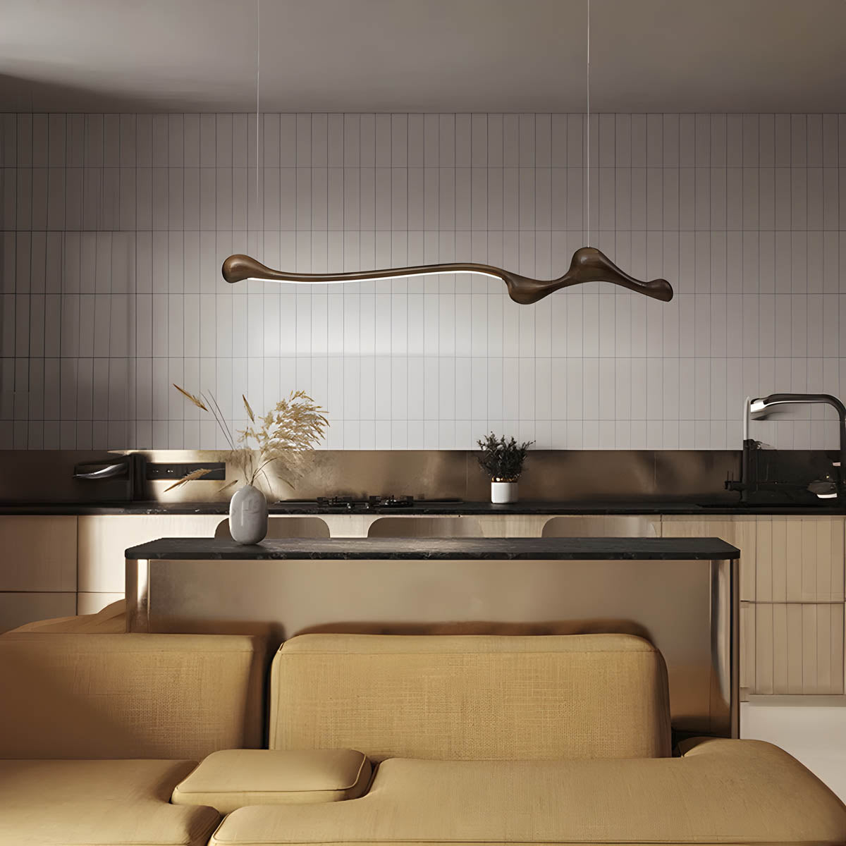 Wood & PVC LED Pendant Light FRAN, 150 cm Statement Suspension