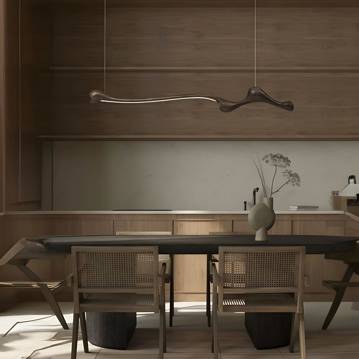 Wood & PVC LED Pendant Light FRAN, 150 cm Statement Suspension
