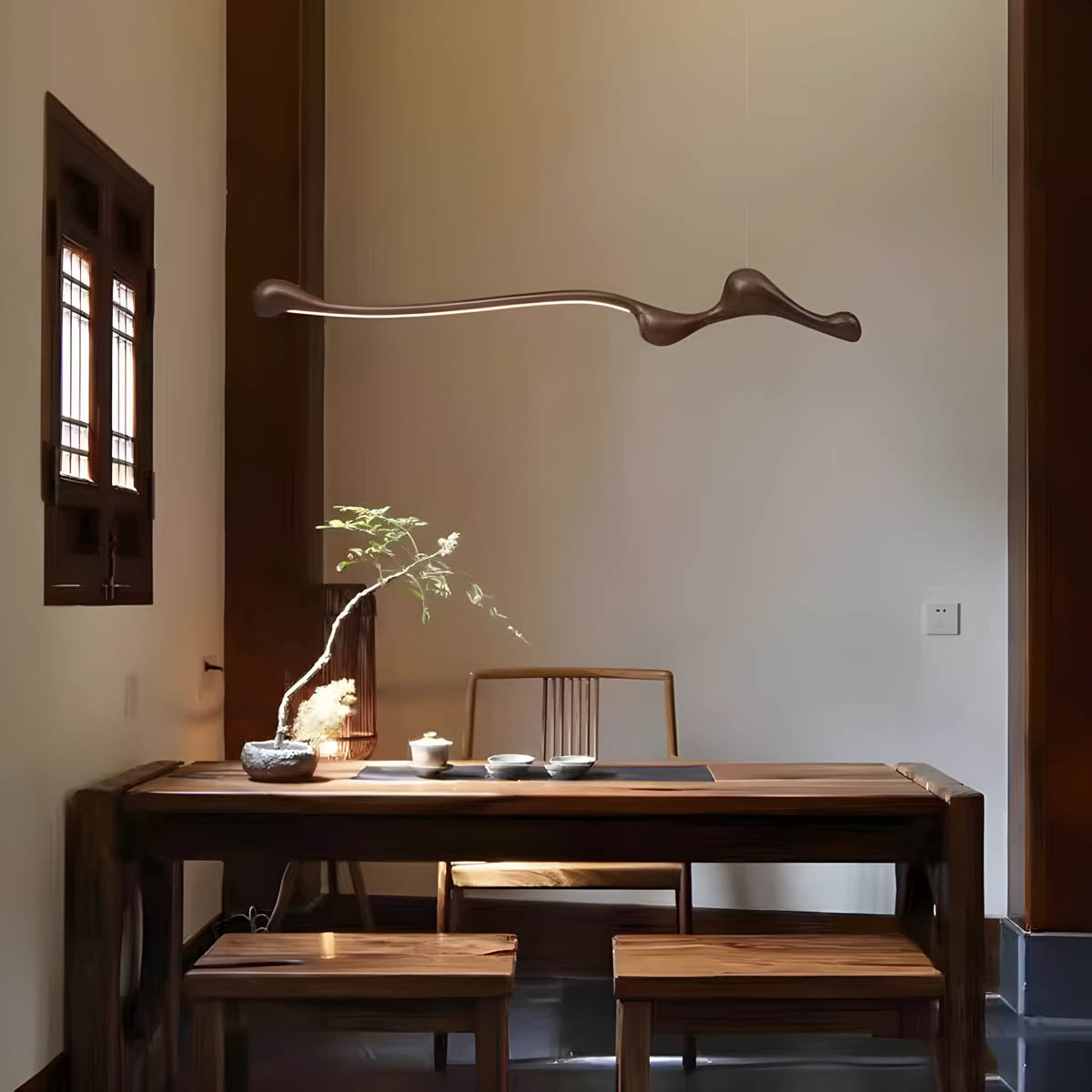 Wood & PVC LED Pendant Light FRAN, 150 cm Statement Suspension