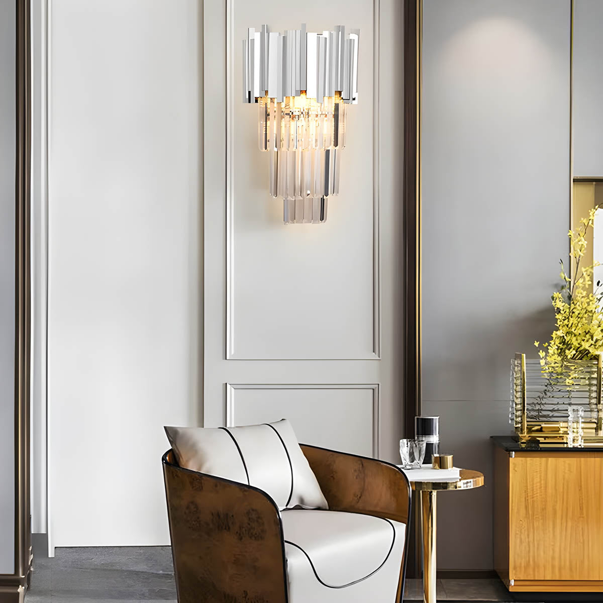 Freya Stainless Steel & K9 Crystal Wall Lamp with E14 Bulb