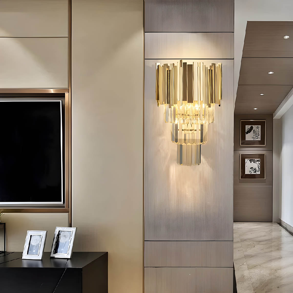 Freya Stainless Steel & K9 Crystal Wall Lamp with E14 Bulb