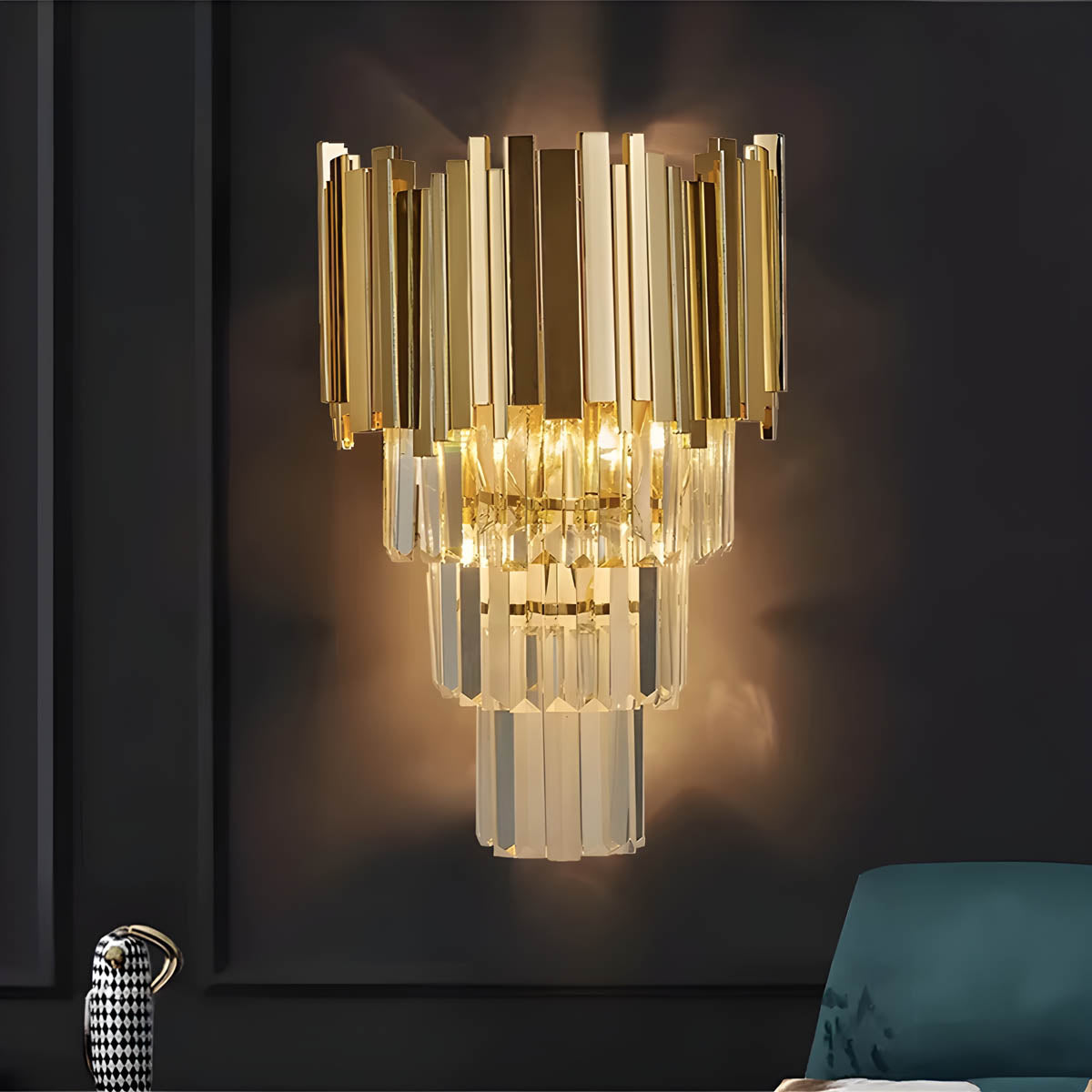 Freya Stainless Steel & K9 Crystal Wall Lamp with E14 Bulb