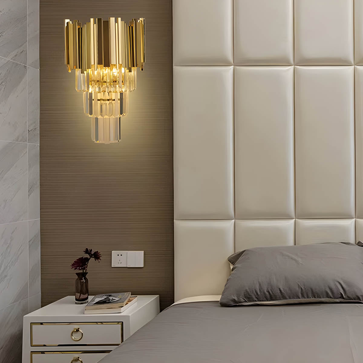 Freya Stainless Steel & K9 Crystal Wall Lamp with E14 Bulb