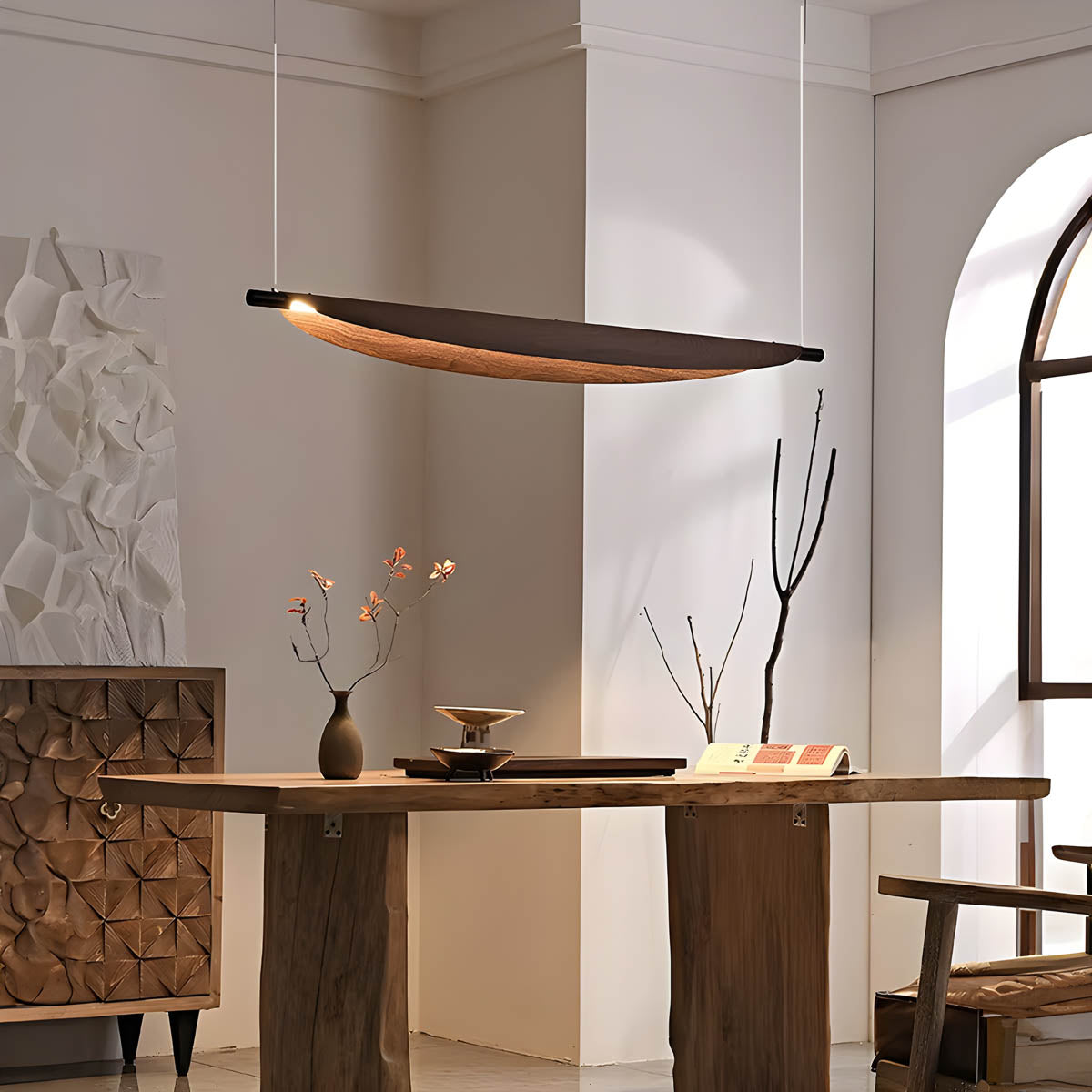 Wood & Iron “Fune” Wall or Pendant Lamp — Minimalist Nature-Inspired Lighting