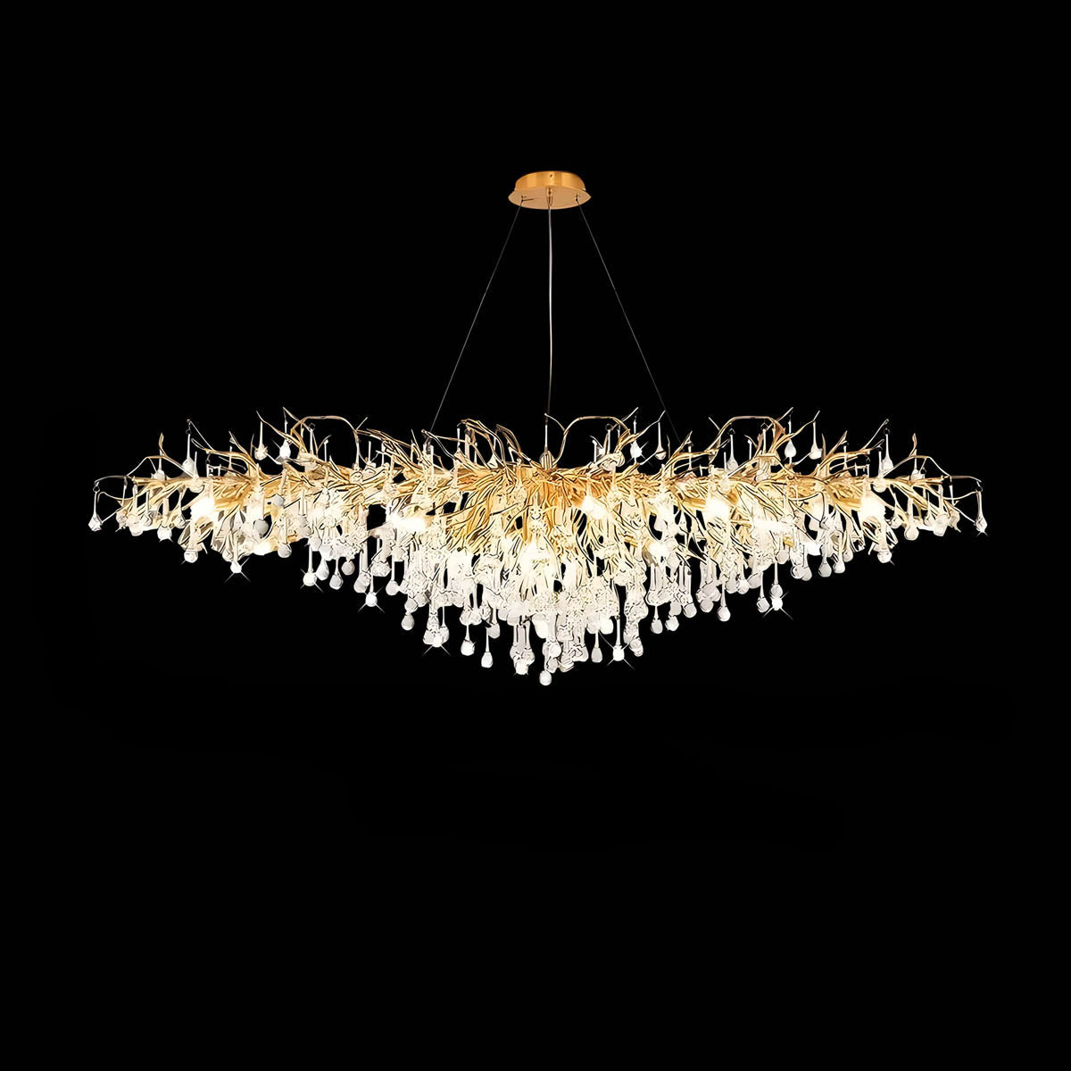 K9 crystal & aluminium chandelier, round or linear LED