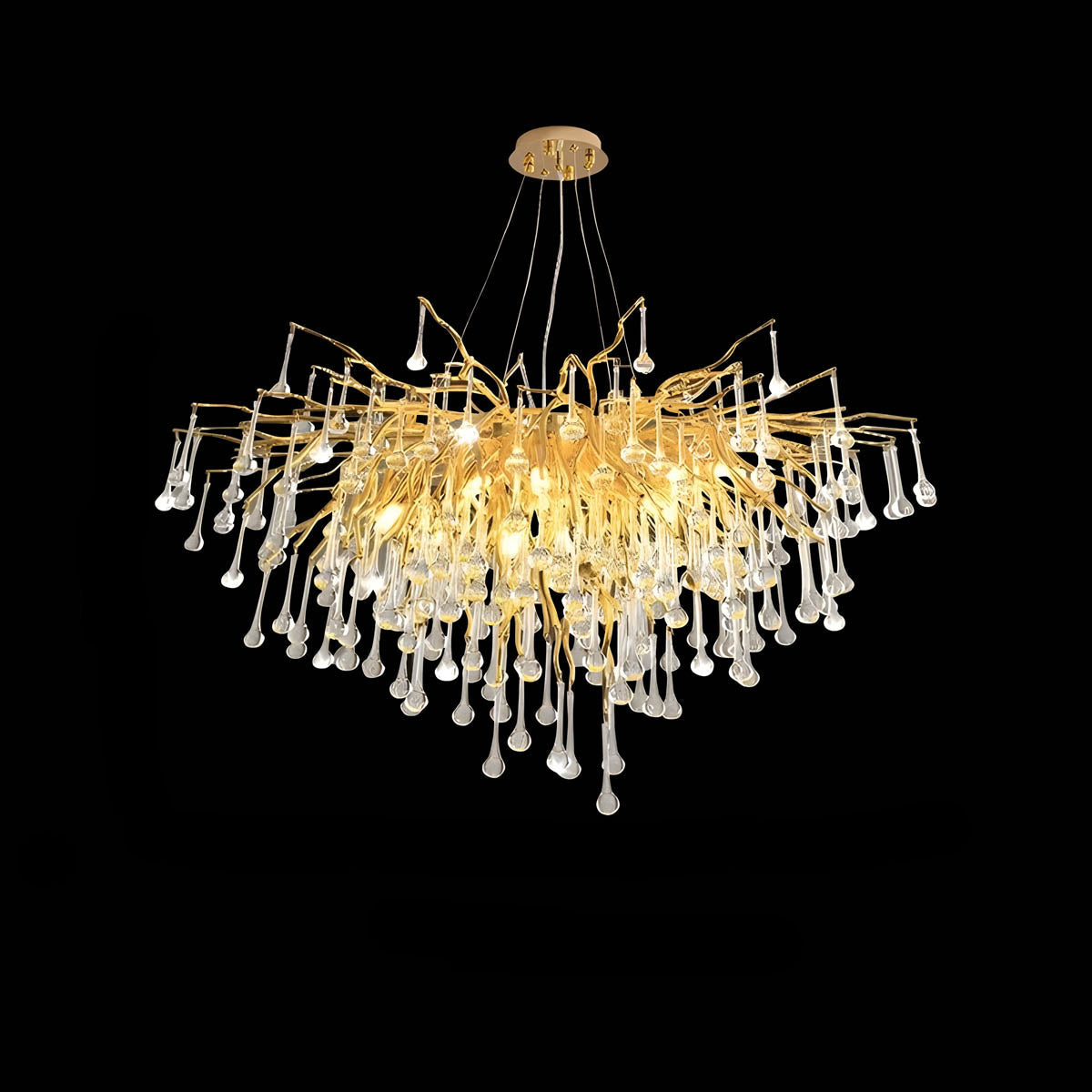 K9 crystal & aluminium chandelier, round or linear LED
