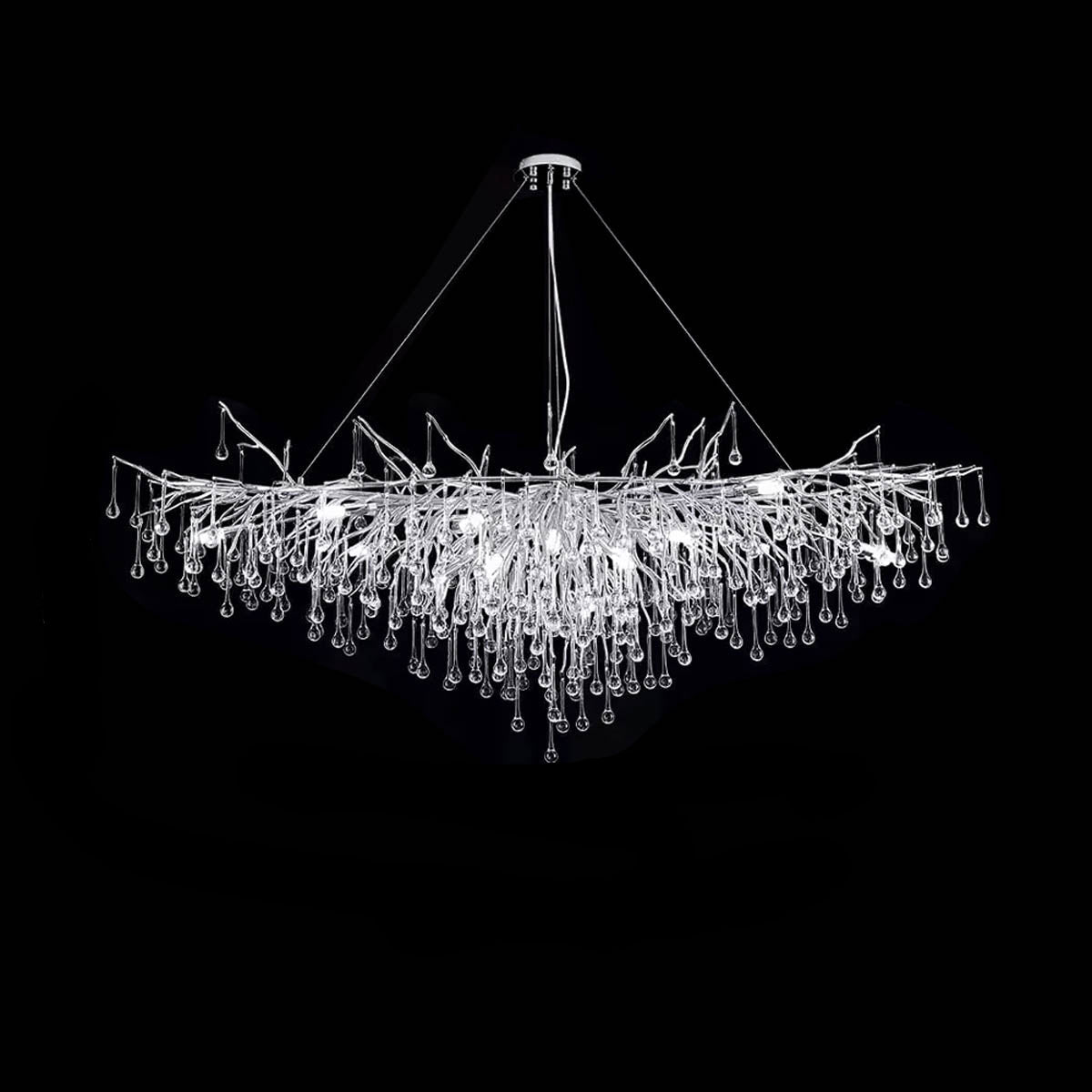 K9 crystal & aluminium chandelier, round or linear LED