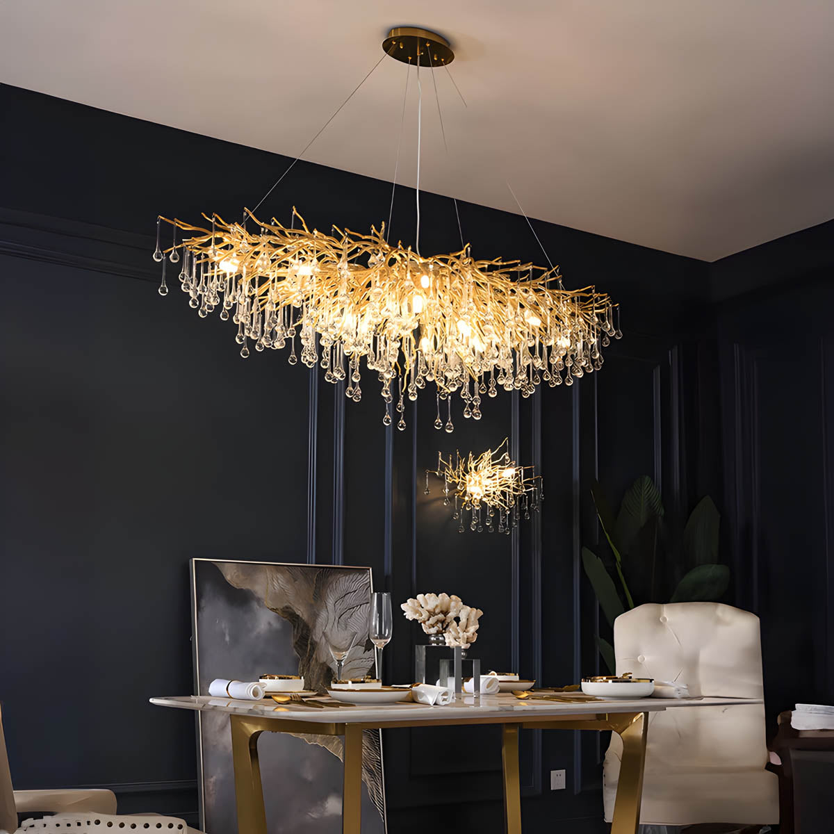 K9 crystal & aluminium chandelier, round or linear LED