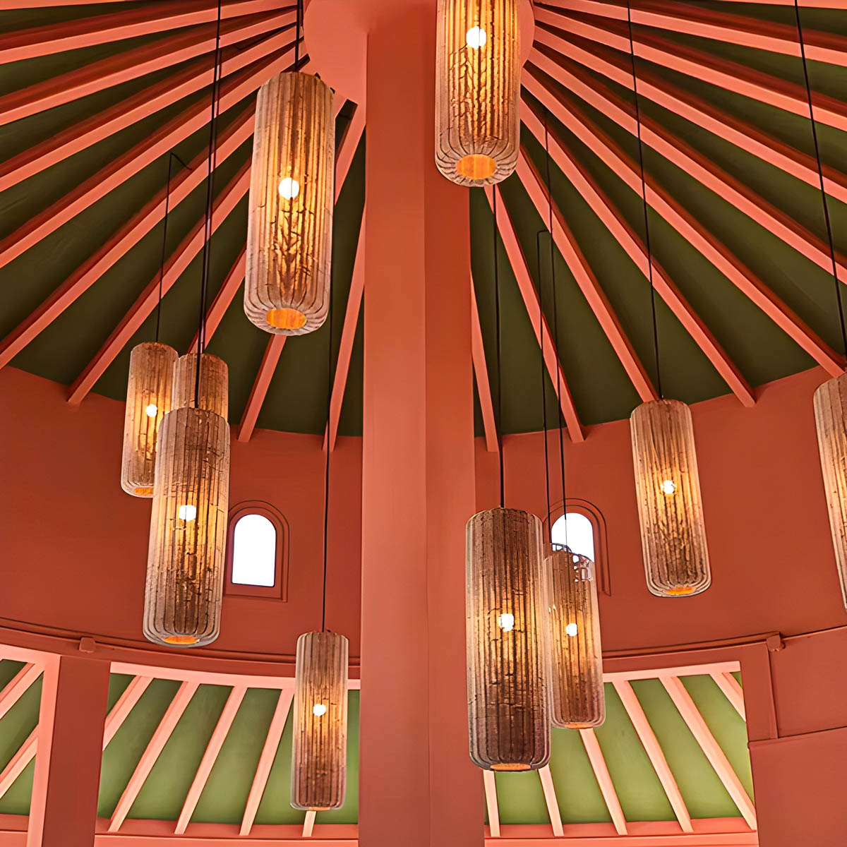 Large rattan & iron pendant light, 100-120 cm