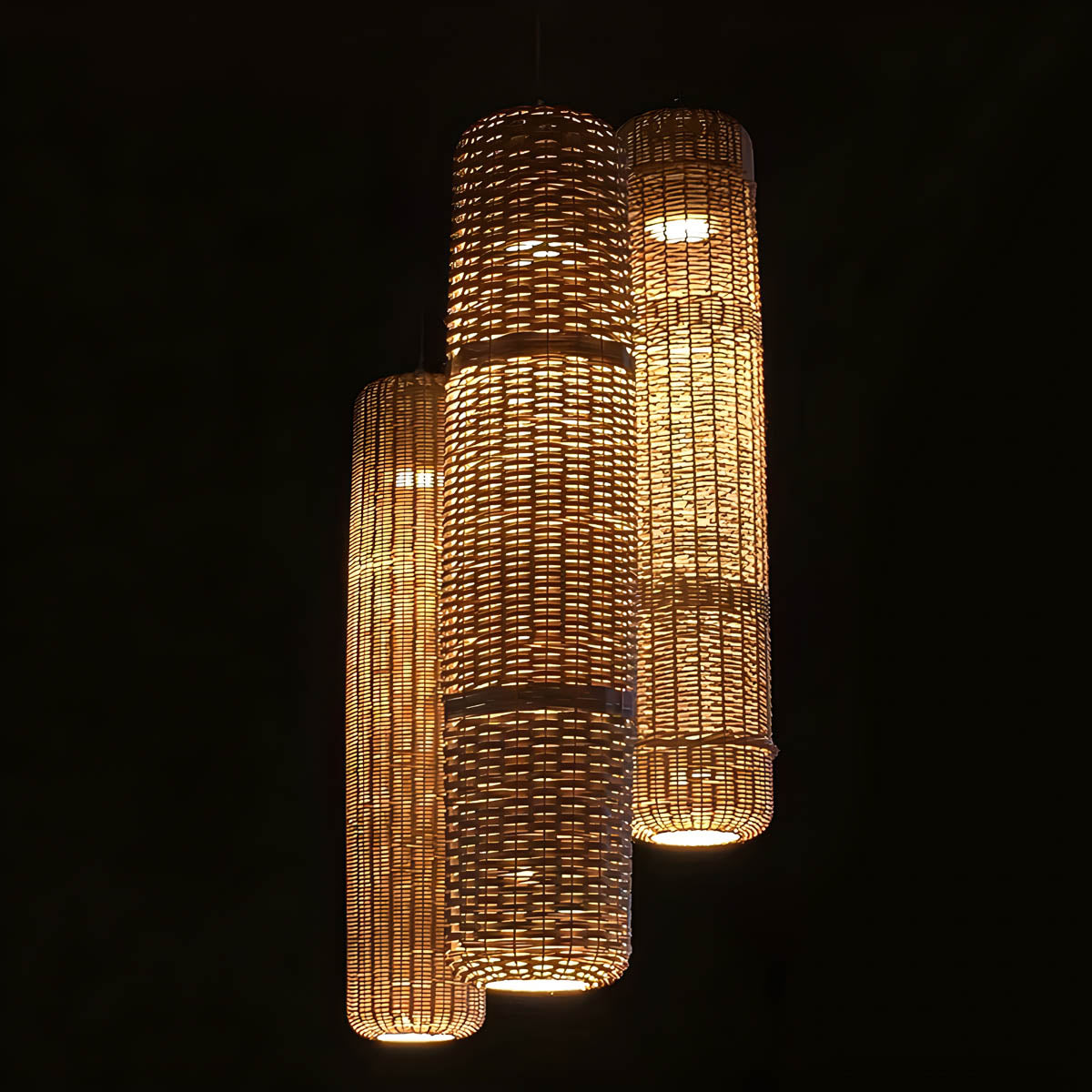 Large rattan & iron pendant light, 100-120 cm