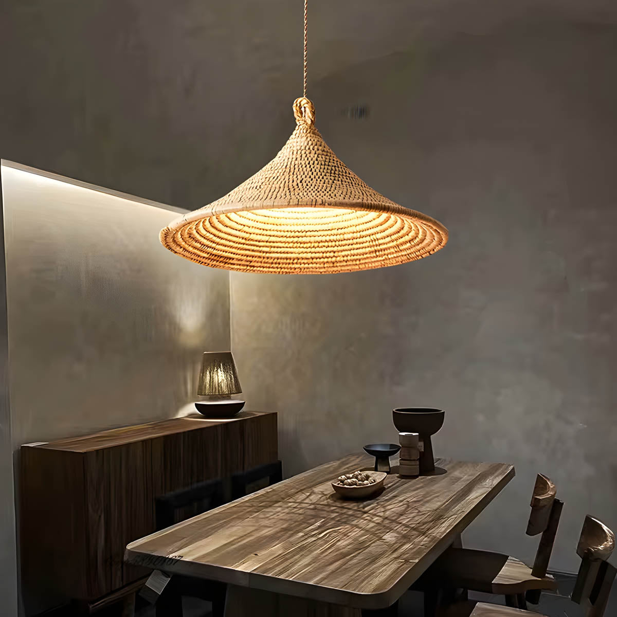 Rattan conical pendant light, Ø 50 cm, E27 base