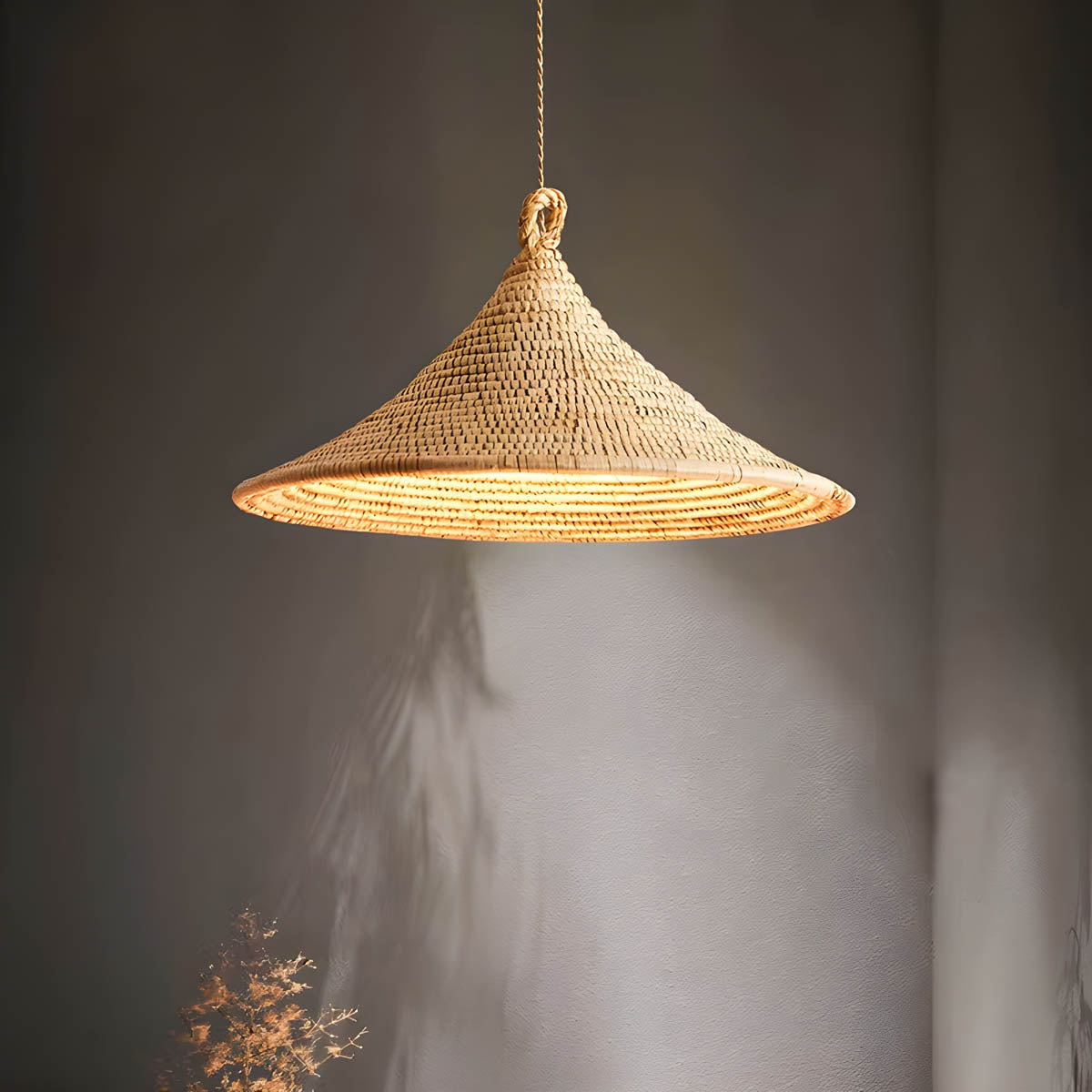Rattan conical pendant light, Ø 50 cm, E27 base