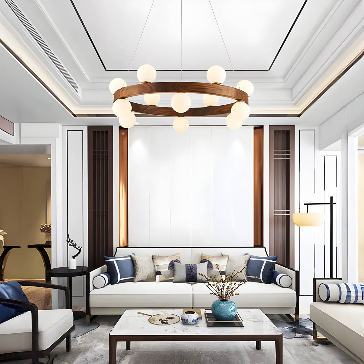 Wood & Glass Orb Chandelier G9 40-80 cm