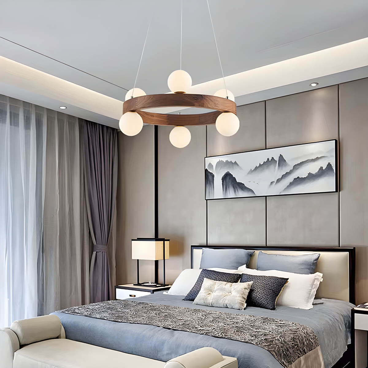 Wood & Glass Orb Chandelier G9 40-80 cm