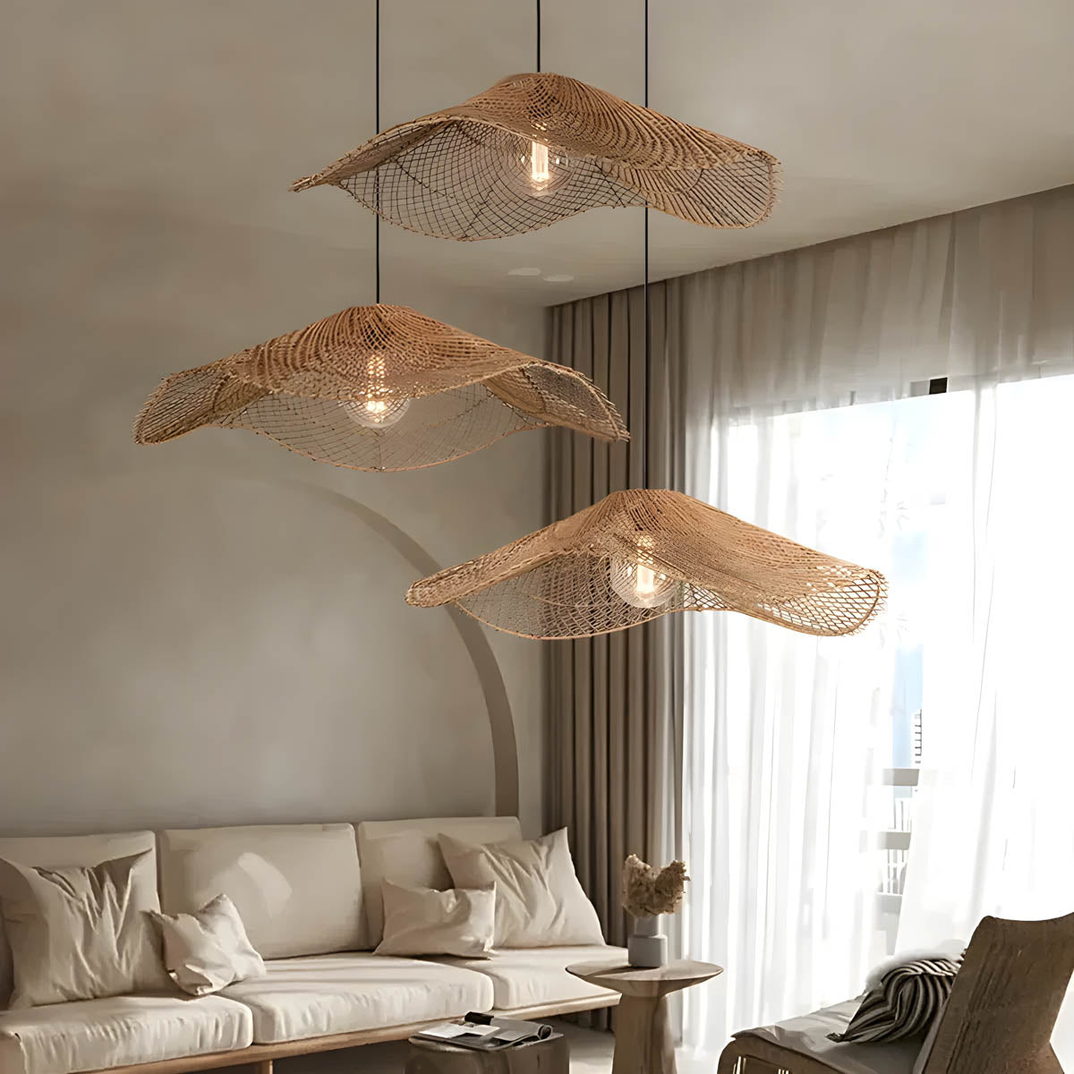 Rattan pendant light LED ready, Ø 40-80 cm