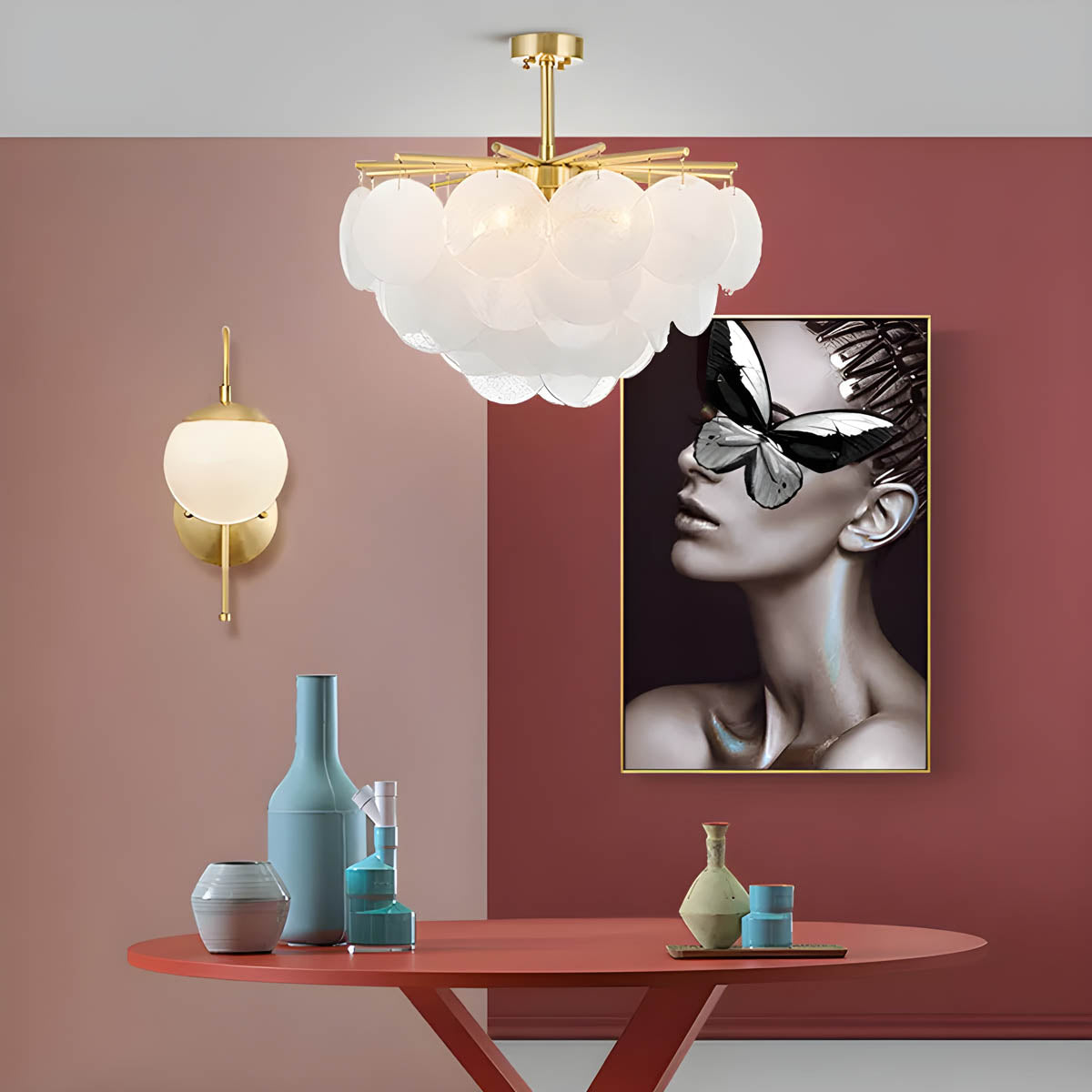 Semi-flush Ceiling Light with Diamond-effect Glass Shade