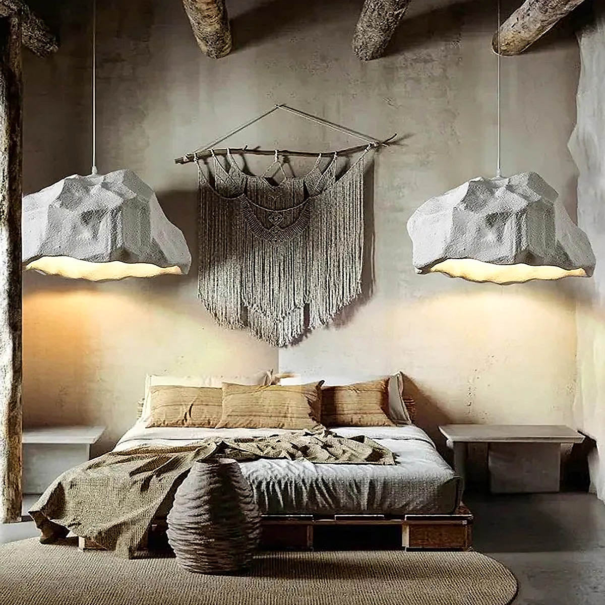 Rock-Effect Pendant Light Cord-Pendant E27 LED, 52×30 cm