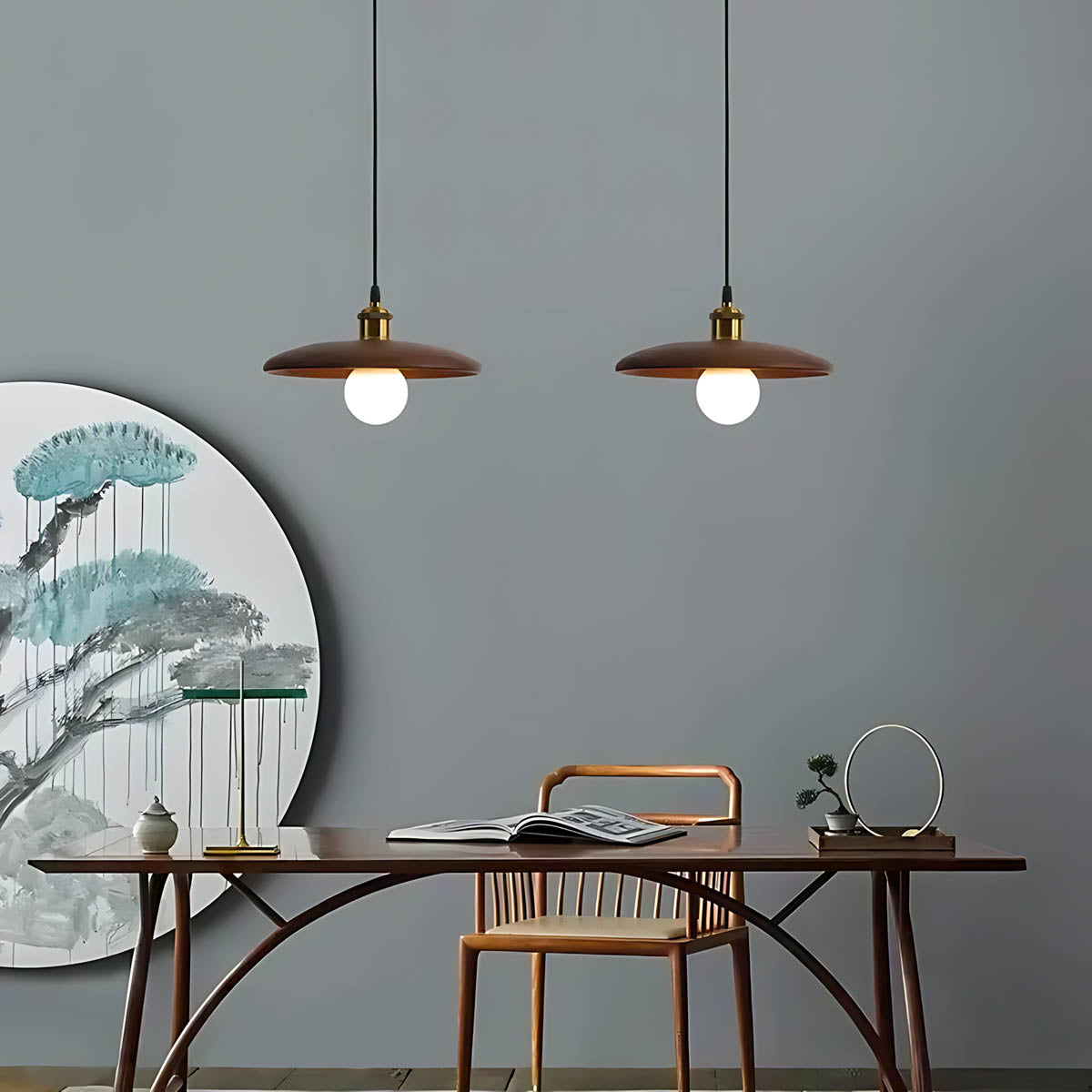 Wood saucer pendant light LED E27, Ø 18 / 28 cm