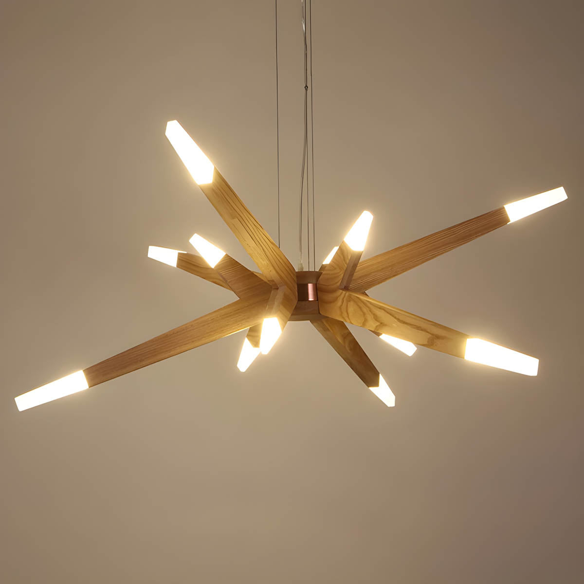 Natural Wood & Acrylic 12-Light Chandelier G4 LEDs, 128×45 cm