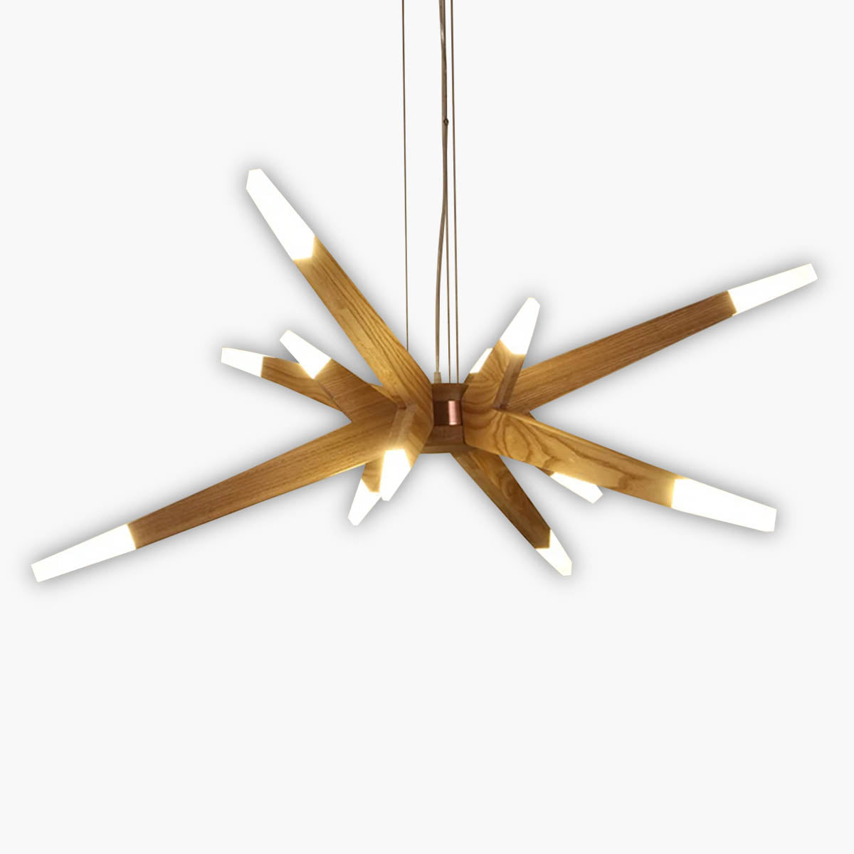 JAPPA Natural Wood & Acrylic 12-Light Chandelier G4 LEDs, 128×45 cm