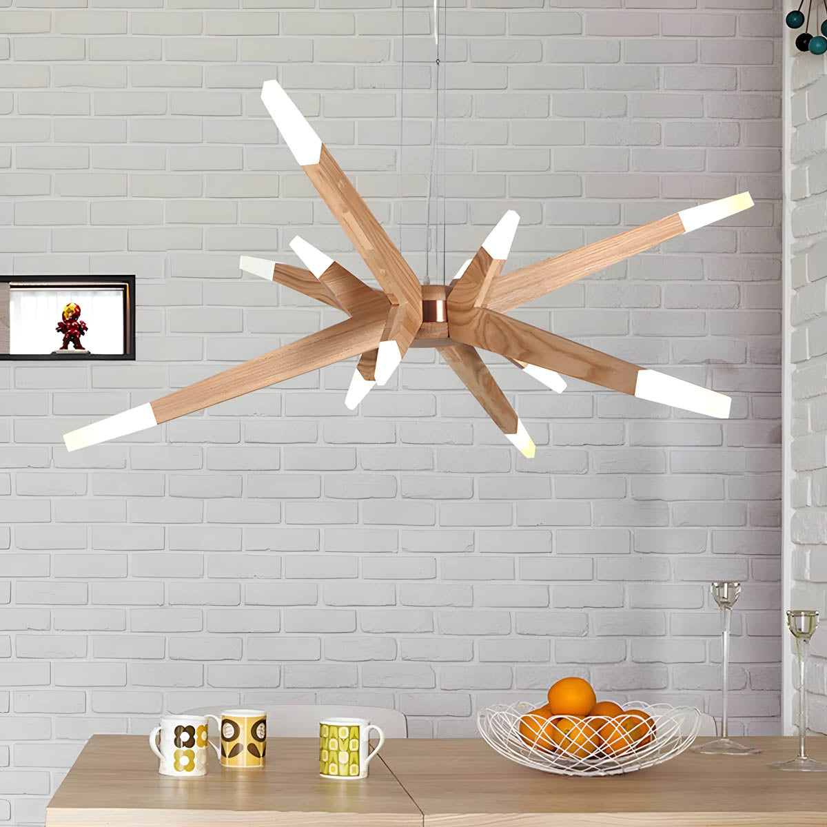 Natural Wood & Acrylic 12-Light Chandelier G4 LEDs, 128×45 cm