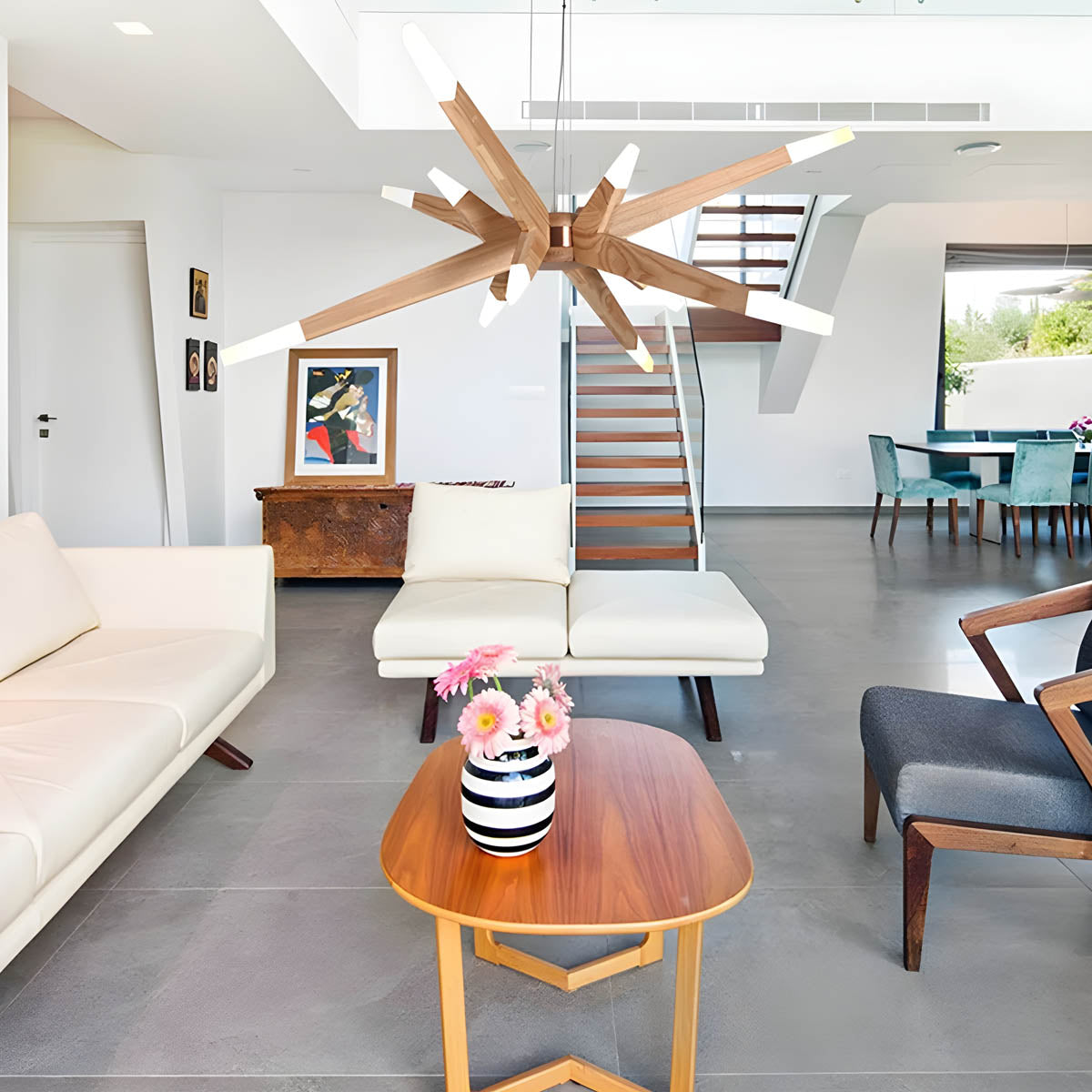 Natural Wood & Acrylic 12-Light Chandelier G4 LEDs, 128×45 cm