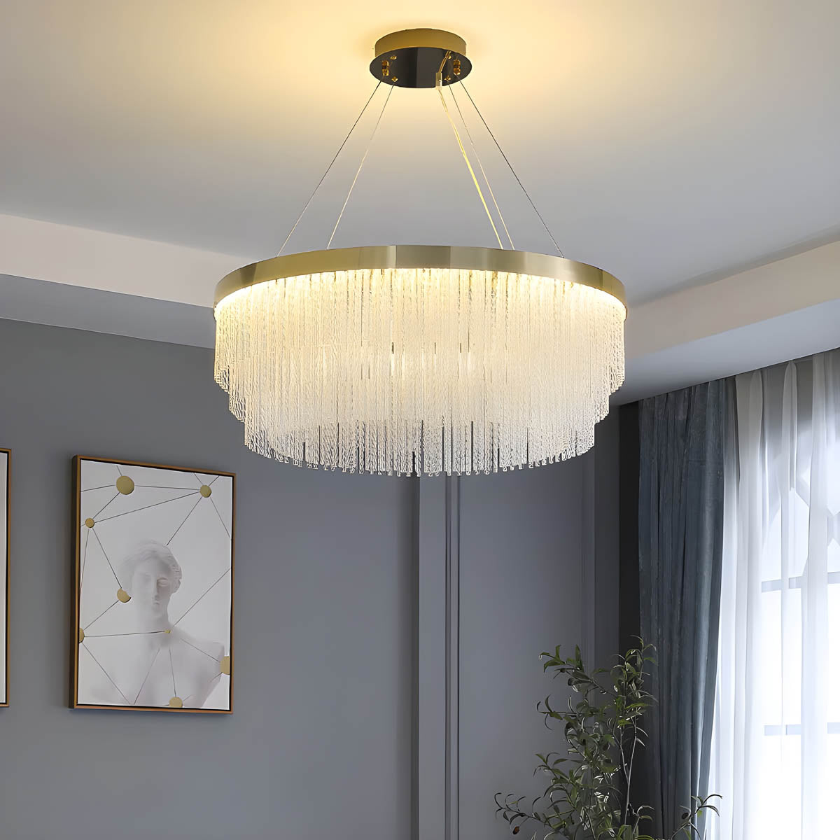 Crystal chandelier with stainless steel frame