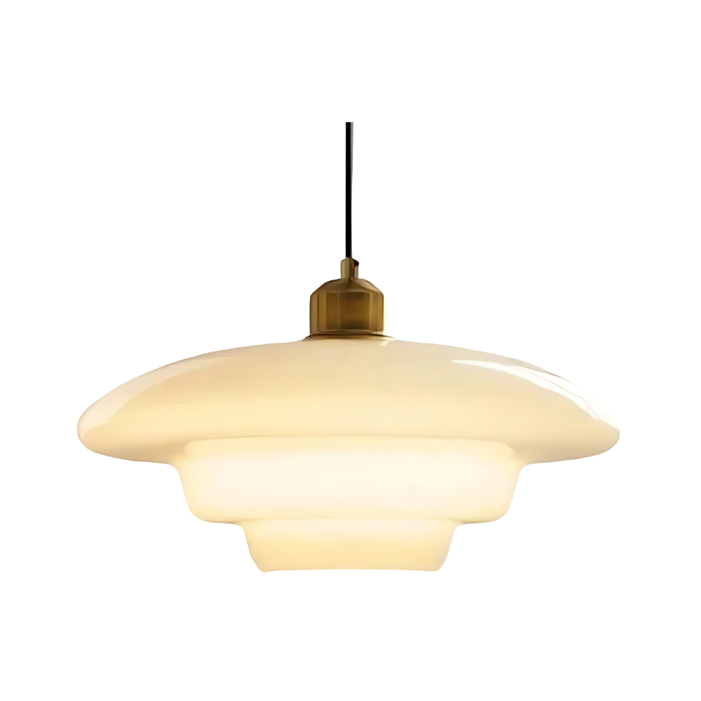 Art Deco Brass & Glass Adjustable-Height Ceiling Lamp