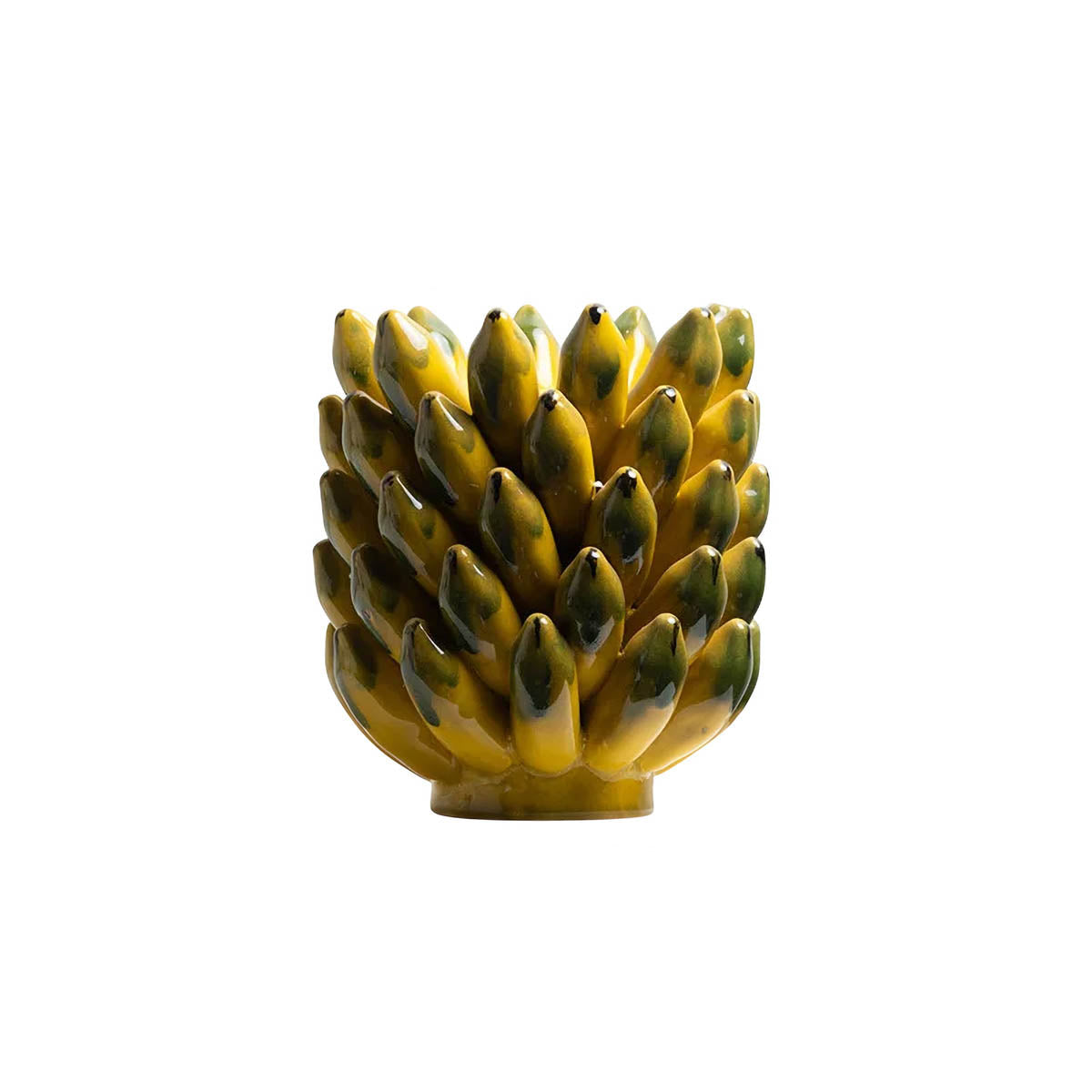 Yellow Glazed Ceramic Vase & Fruit Bowl Set — Sculptural Table Centrepiece
