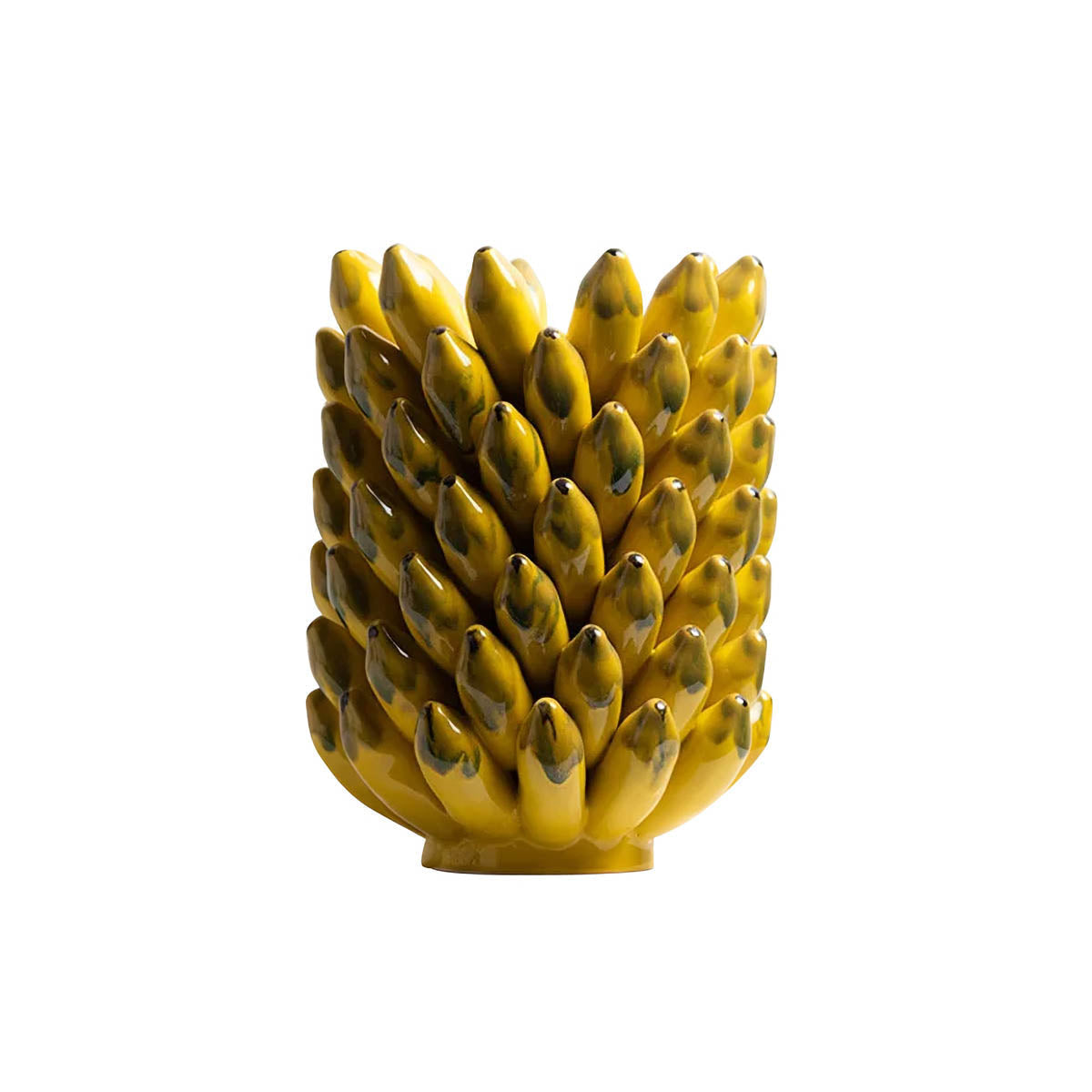 Yellow Glazed Ceramic Vase & Fruit Bowl Set — Sculptural Table Centrepiece