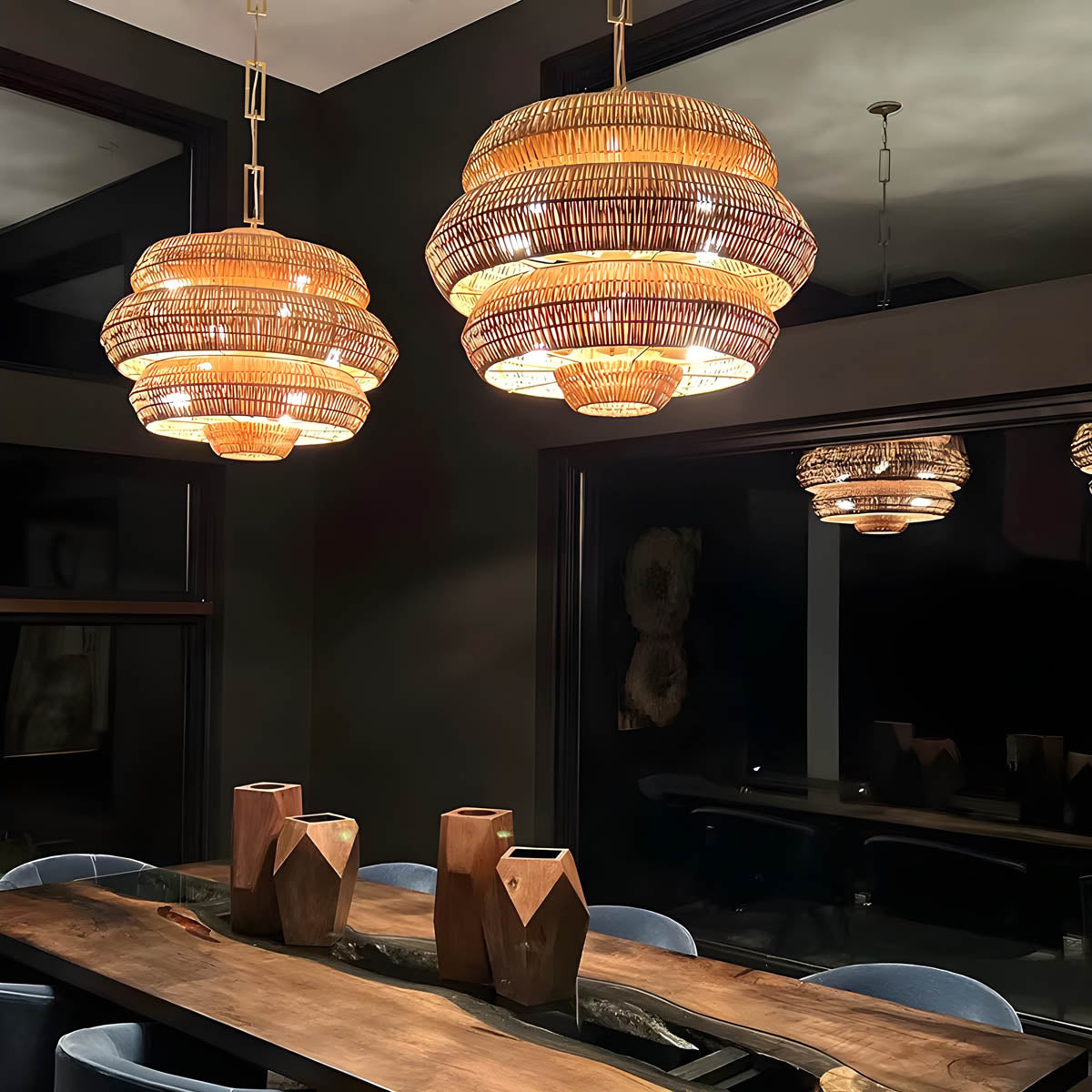 Layered Rattan Pendant Light E27 40-80 cm