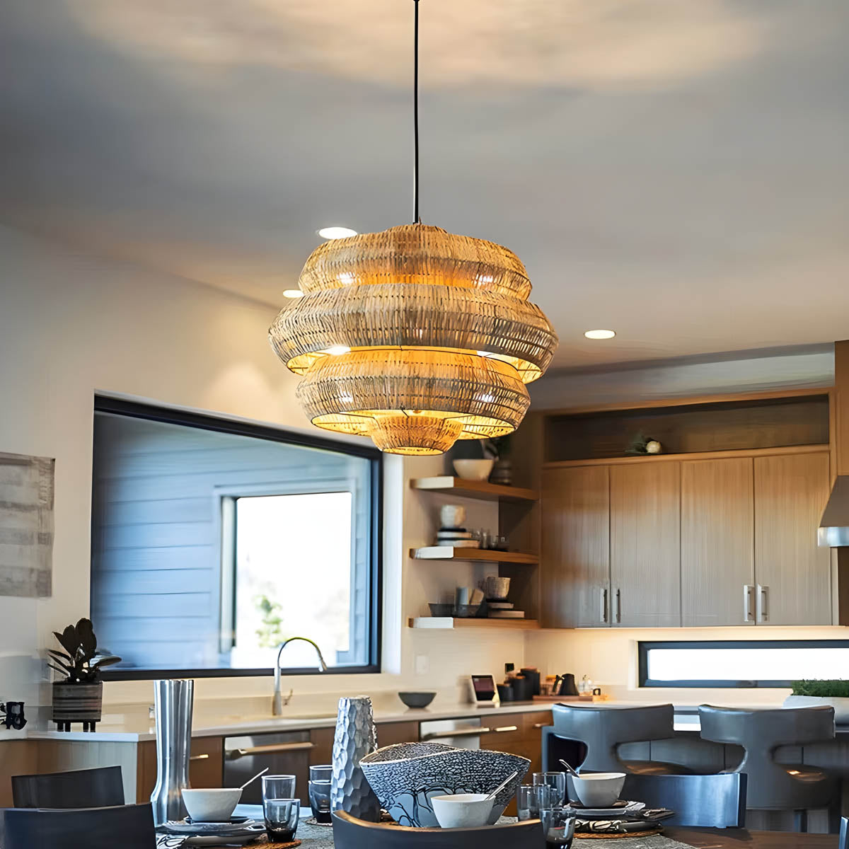 Layered Rattan Pendant Light E27 40-80 cm