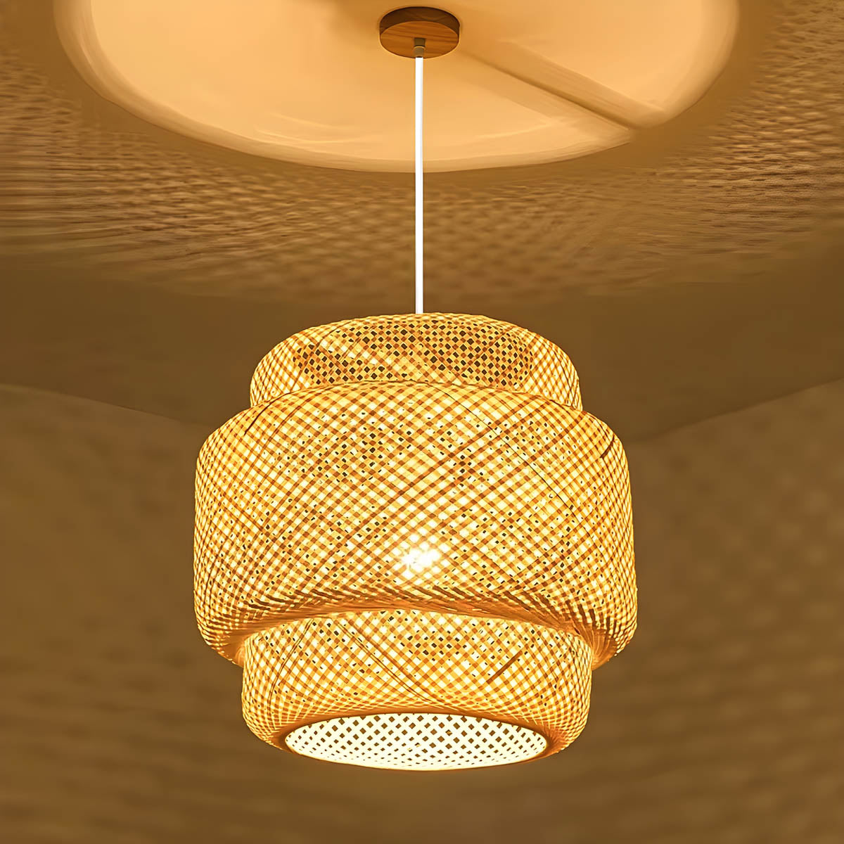 Natural bamboo cord pendant light 30 cm, boho / Japandi style