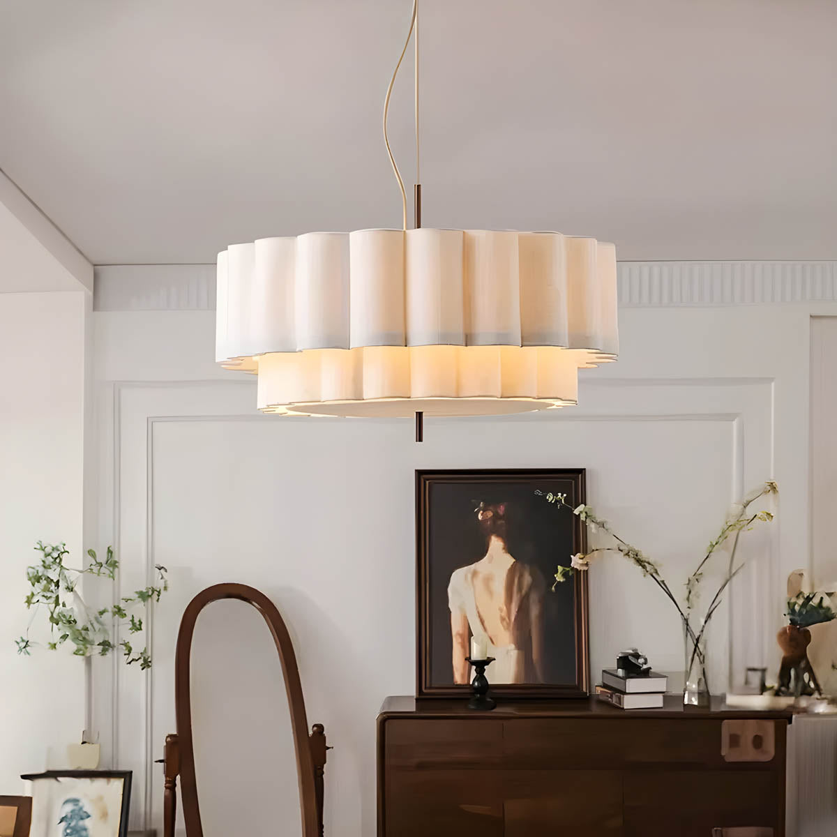 Pleated Hessian Pendant Light E27 50-65 cm Statement