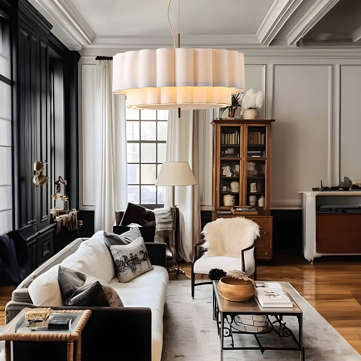 Pleated Hessian Pendant Light E27 50-65 cm Statement