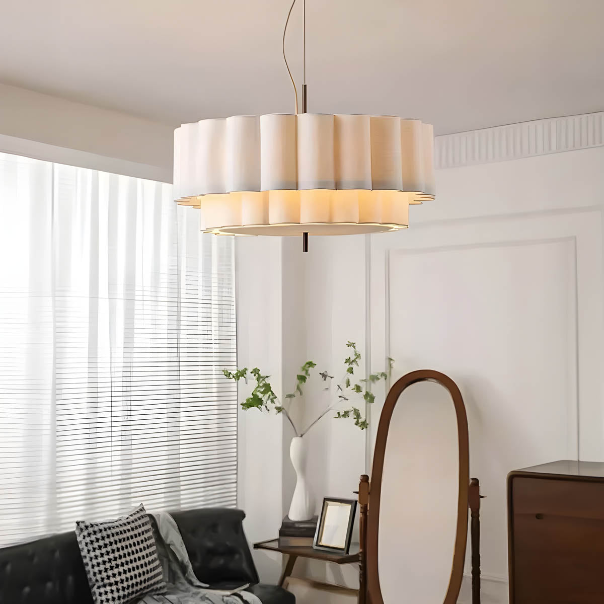 Pleated Hessian Pendant Light E27 50-65 cm Statement