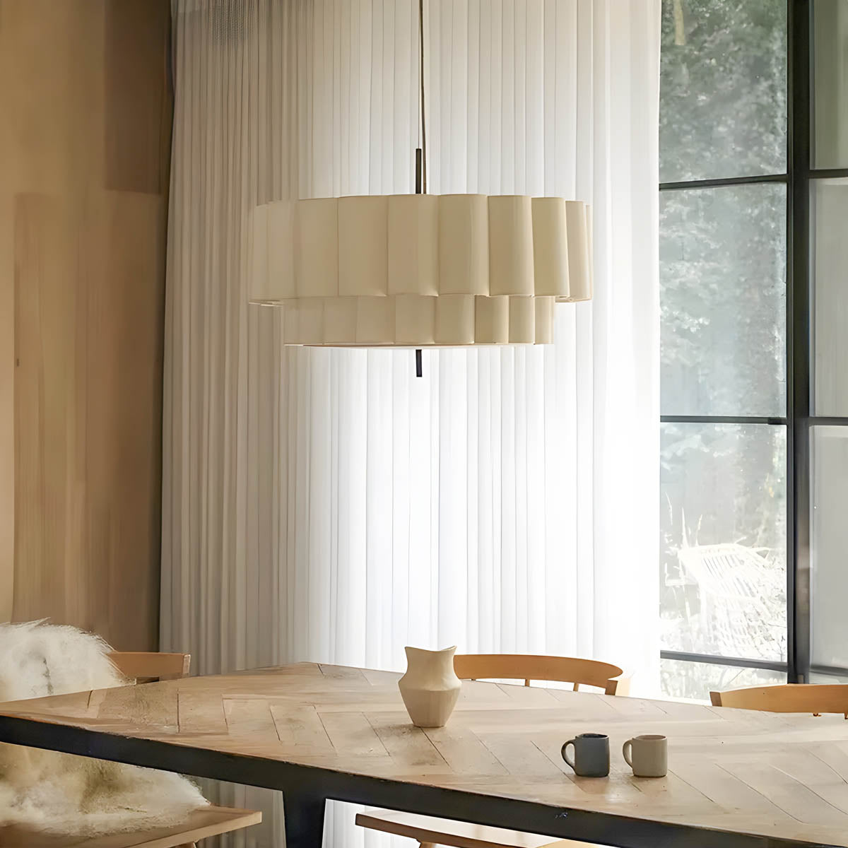 Pleated Hessian Pendant Light E27 50-65 cm Statement