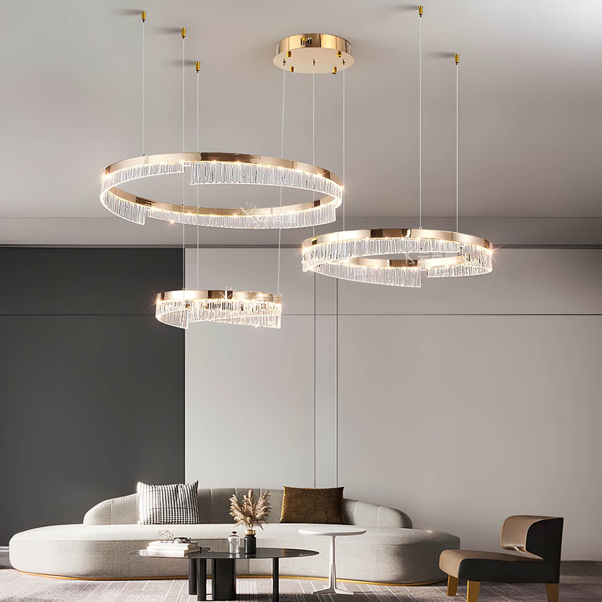 Ring LED Aluminium & Acrylic Chandelier 40 cm Tricolour Dimmable