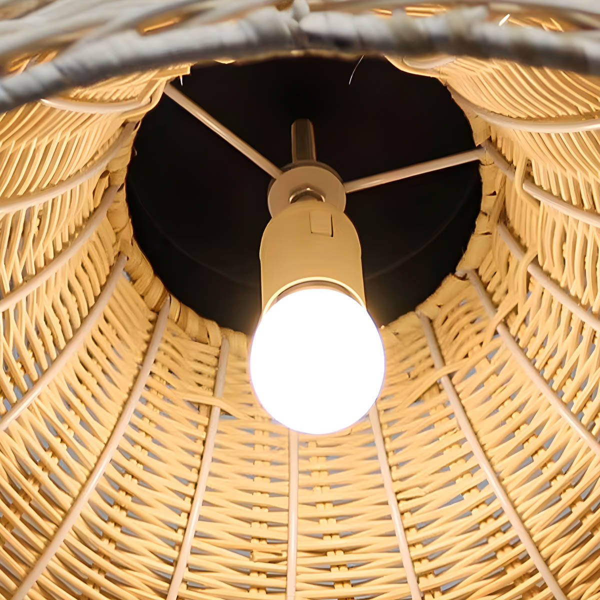 Handwoven rattan and hemp rope pendant light