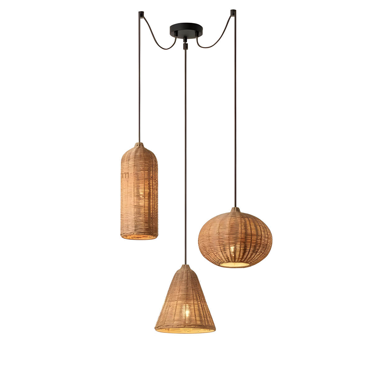 Handwoven rattan and hemp rope pendant light