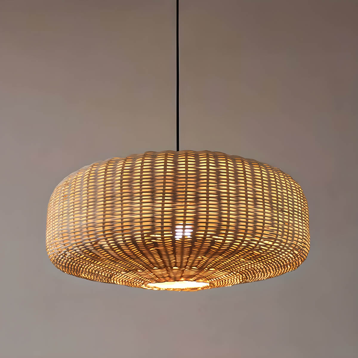 Handwoven rattan and hemp rope pendant light