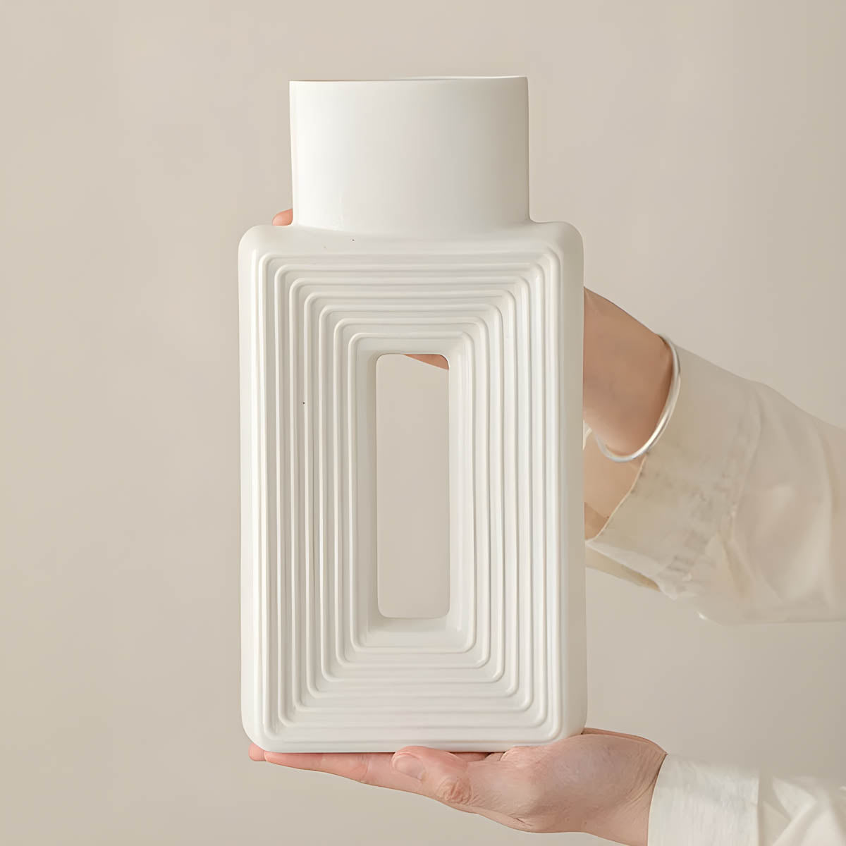 Minimalist Square Ceramic Vase, White & Porcelain — Geometric Home Accent